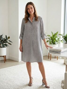 Anne Klein Black & White Dot Shirt Dress - Subtle Print Sz 2X